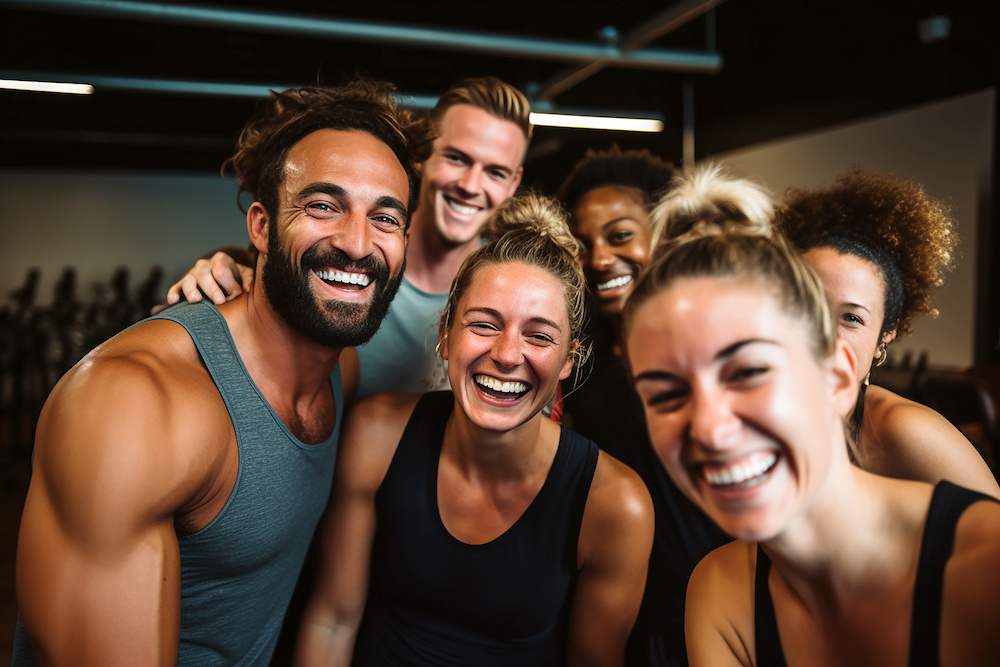 En grupp personer som tränar och har kul på gymmet